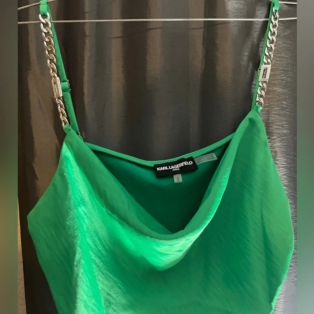 KARL LAGERFELD PARIS Green Solid Cowl Neck Sleeveless - Picture 2 of 5